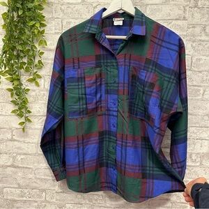 VINTAGE Carlyle plaid button down shirt women’s size 12 green blue‎